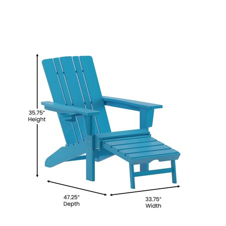 Flash Furniture Blue Adirondack Chairs with Ottoman-Cupholder, 2PK 2-LE-HMP-1045-110-BL-GG